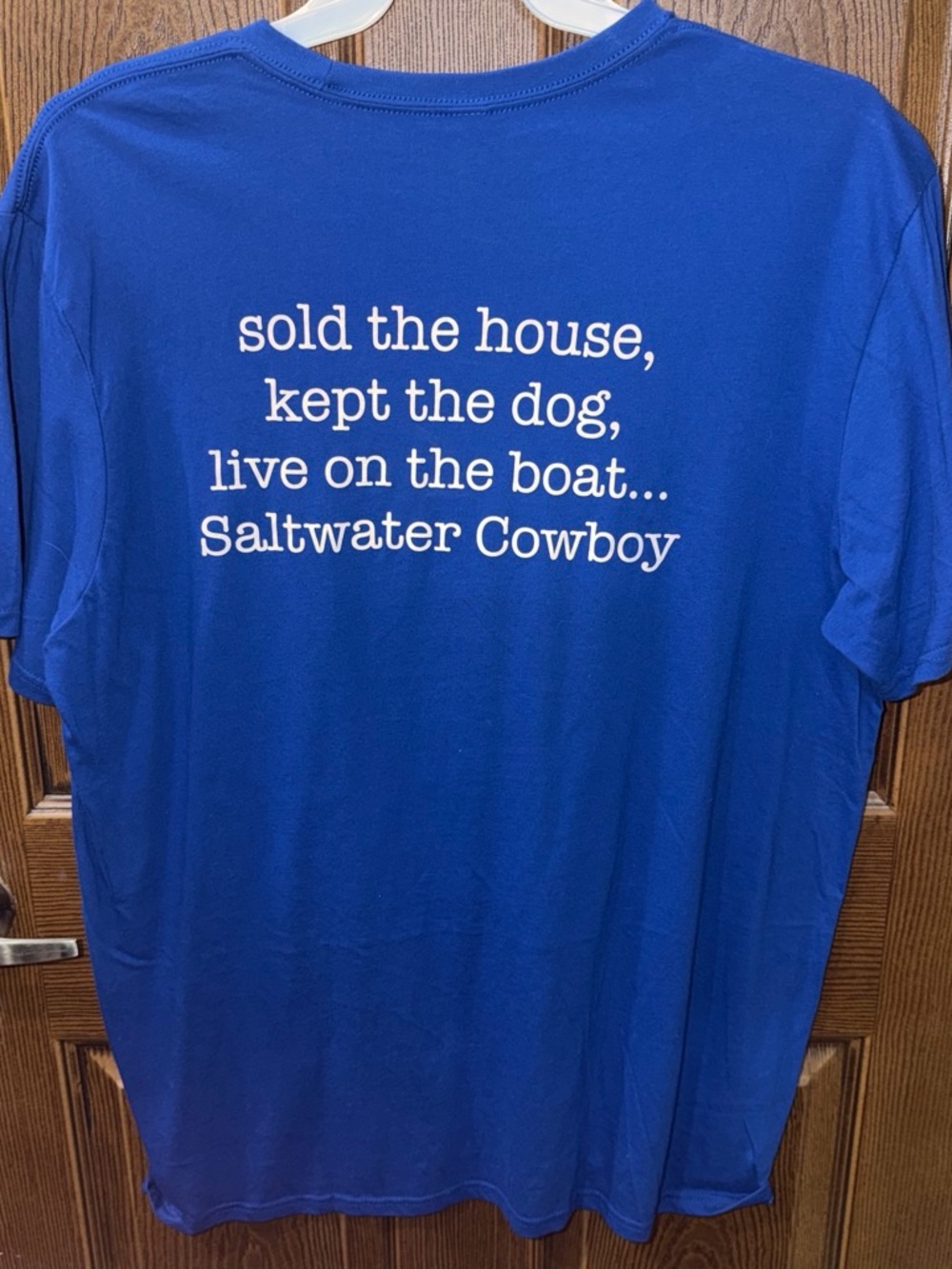 District Royal Blue Short Sleeve Tee with White Saltwater Cowboy Text